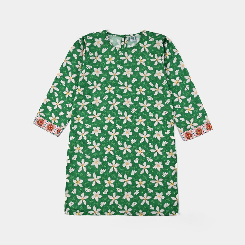 Girls Poly Net Printed 2Pcs Suit Desi Jasmine Ind-GREEN