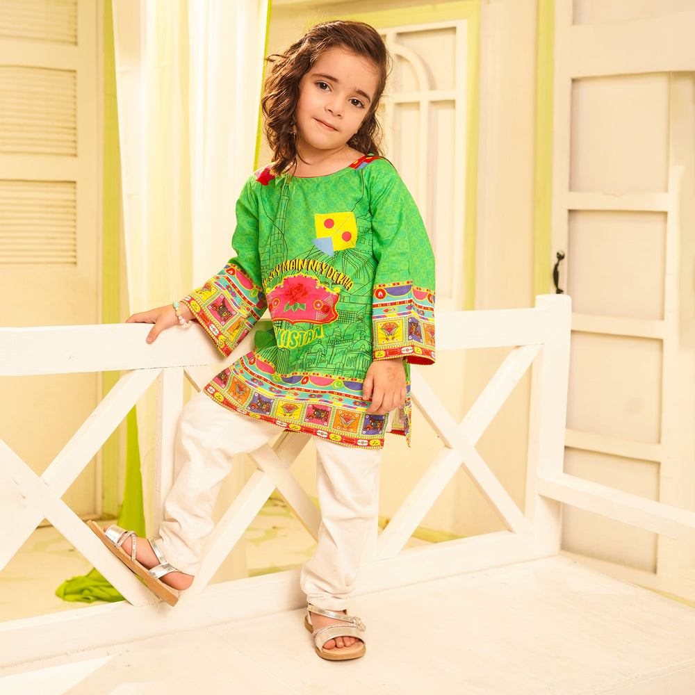 Girls Cotton Printed Kurti independence day-L.Green