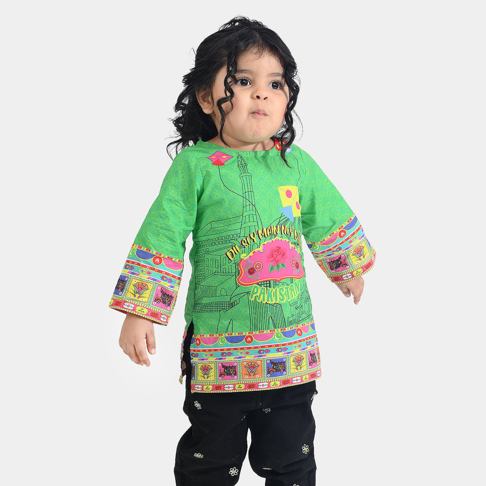 Infant Girls Cotton Printed Kurti Independence Day-L.Green