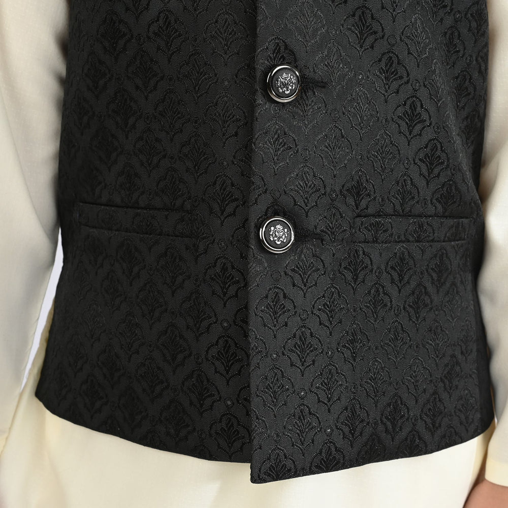 Boys Poly Viscose Waistcoat (Self Textured)-BLACK