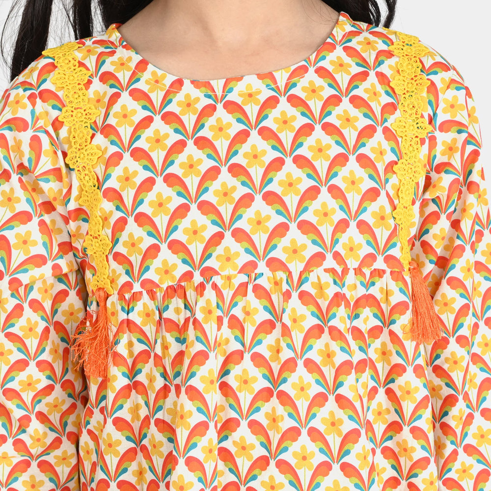Girls Cotton Poplin Co-Ord Set Star Flowers-Multi