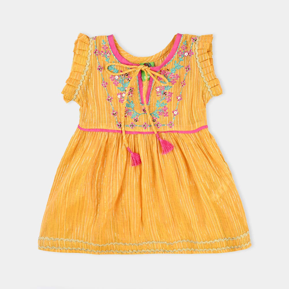 Infant Girls Yarn Dyed Fancy 2 Pcs Chamak-Yellow