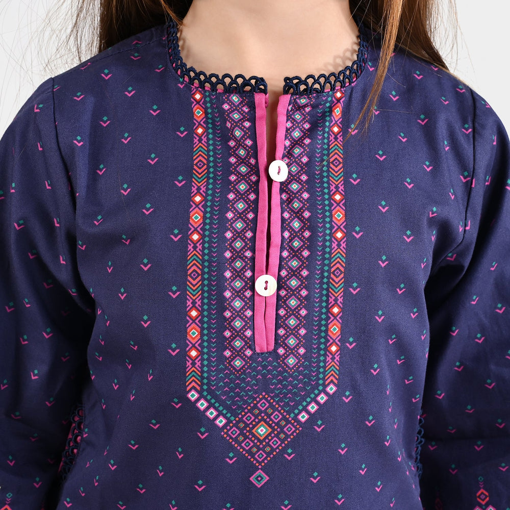 Girls Cotton Poplin Printed Kurti Side Pocket Style-Multi