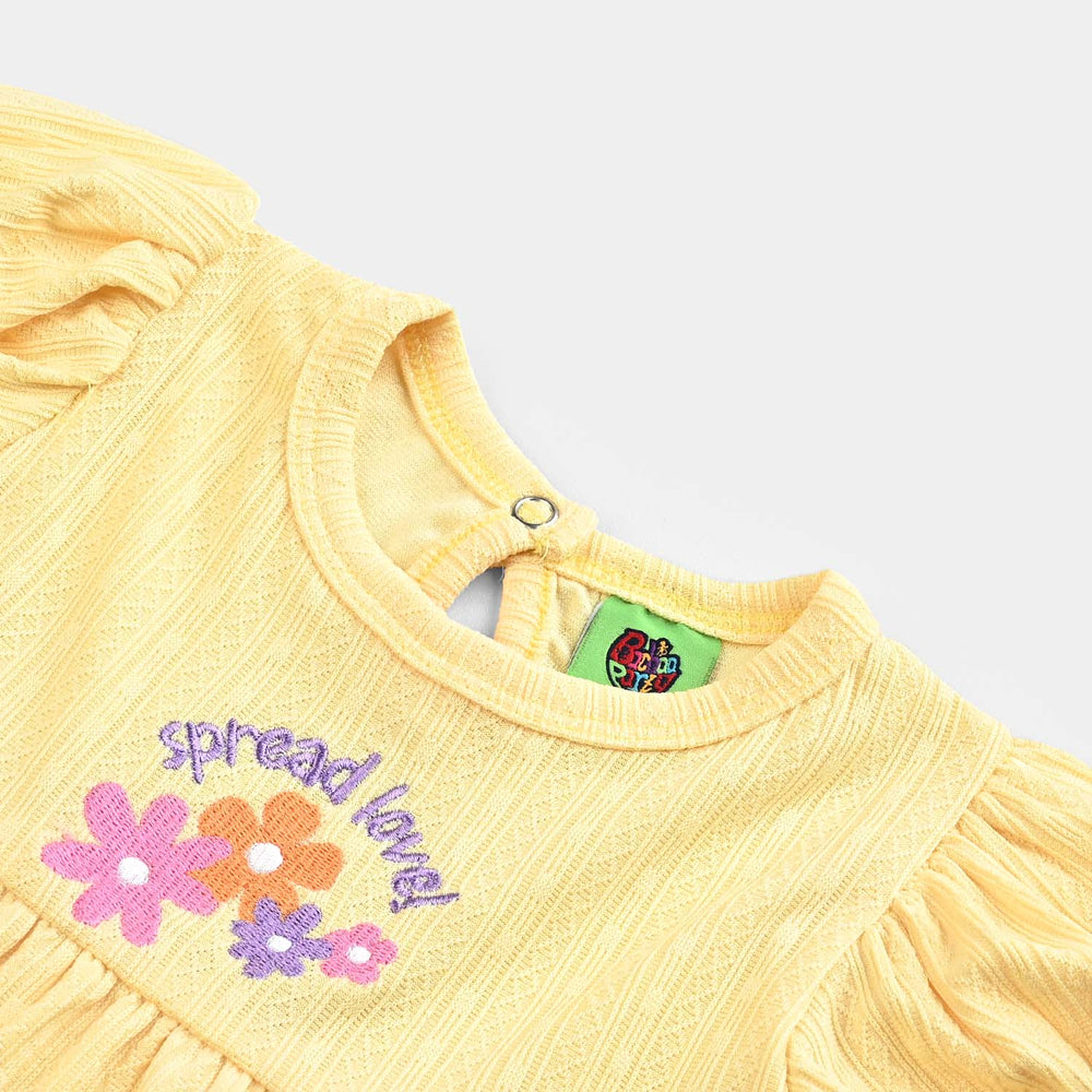 Infant Girls Jacquard Jersey Frock Hello Summer-Yellow
