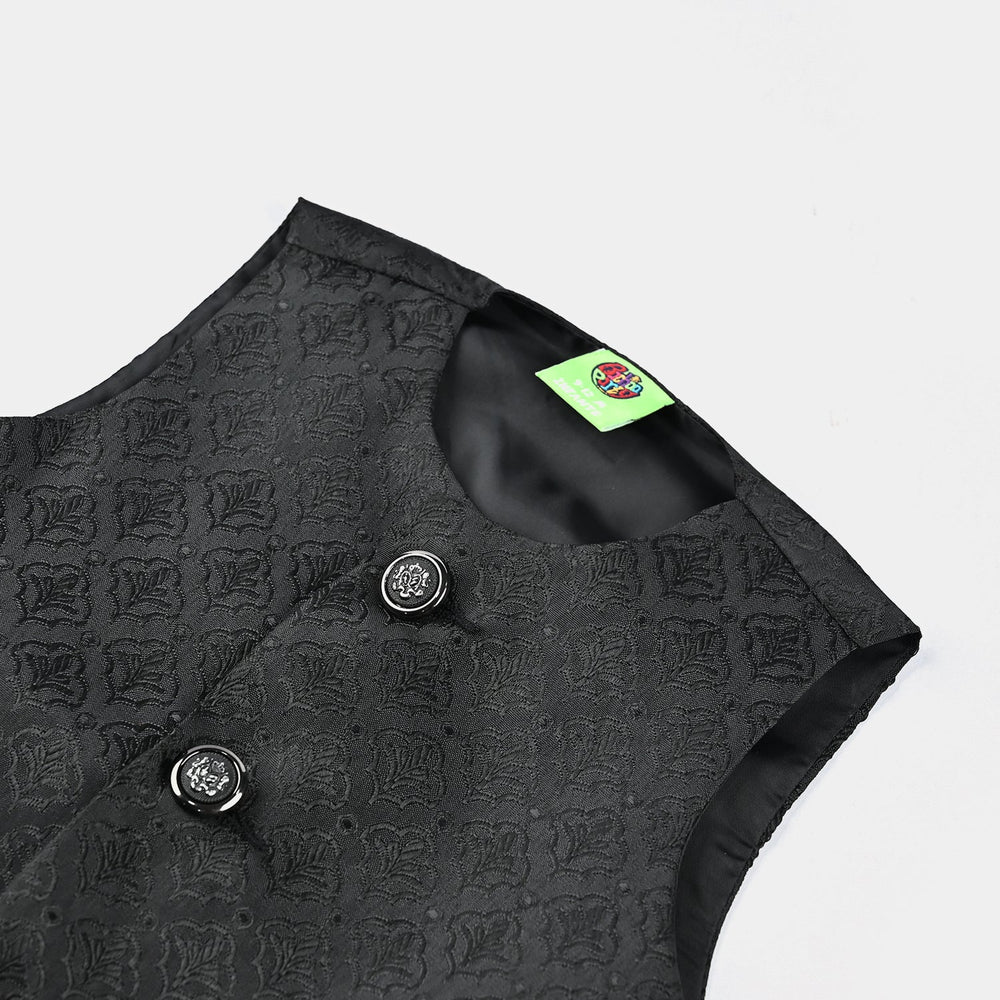 Infant Boys Poly Viscose Waistcoat (Self Textured)-BLACK