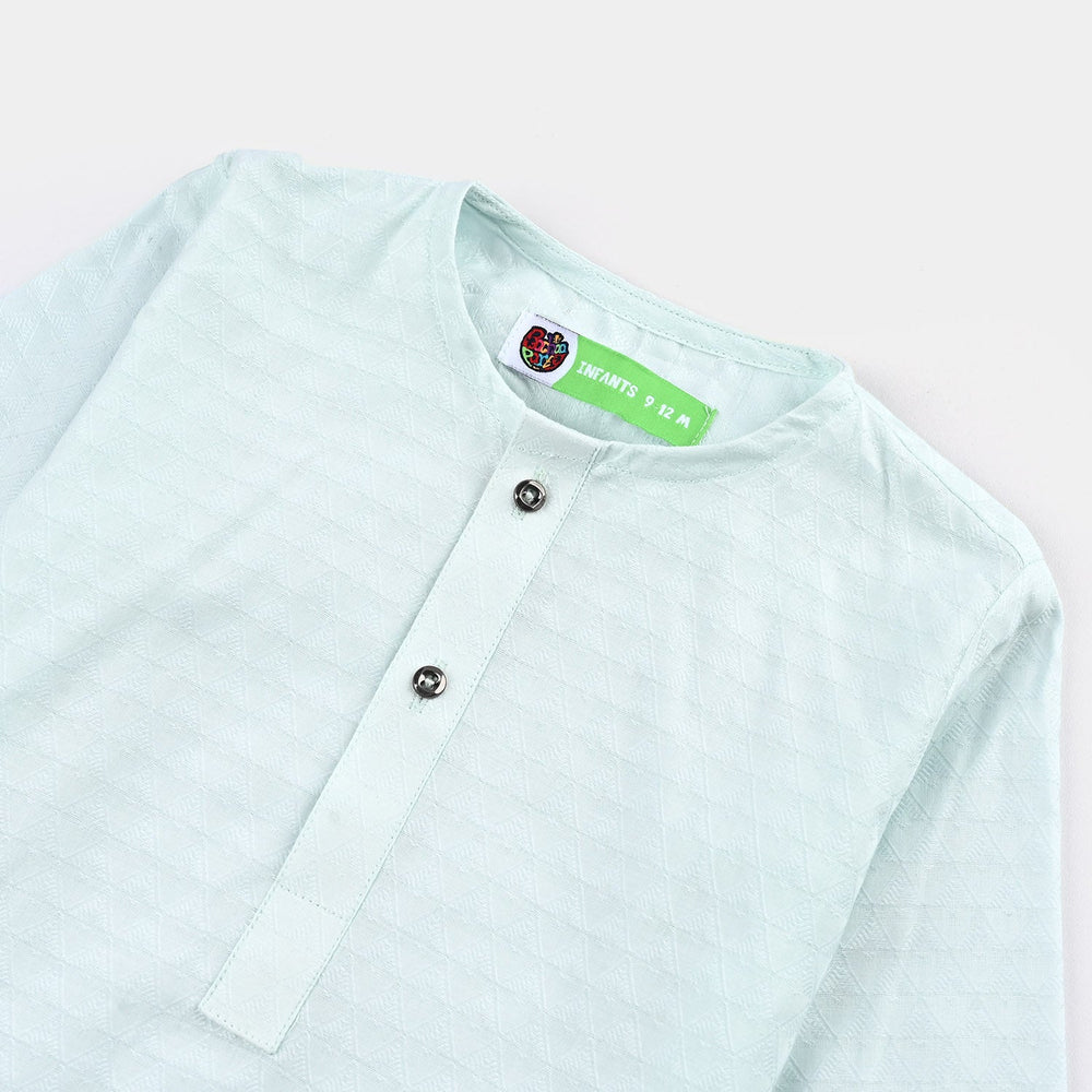 Infant Boys Cotton Jacquard Basic Kurta (Salt Air)-SKY BLUE