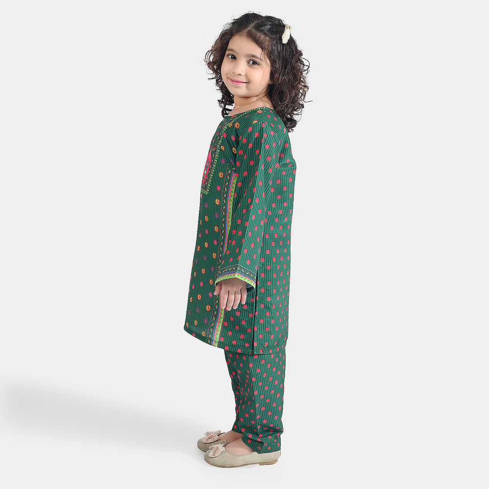 Girls Poly Net Printed 2Pcs Suit Truck Art Ind-GREEN
