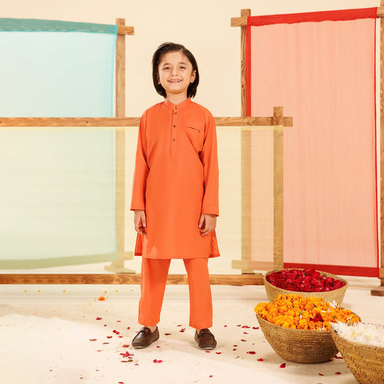 Boys Cotton Shalwar Suit (Pointed Placket)