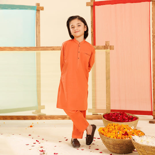 Boys Cotton Shalwar Suit (Pointed Placket)