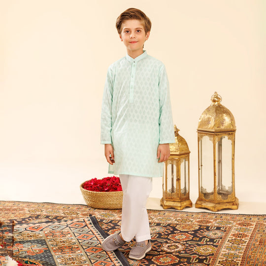 Boys Poly Viscose Basic Kurta (Burn Out)-C.Green