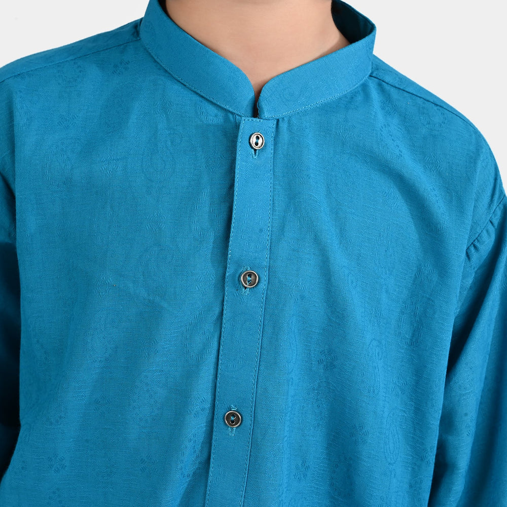 Boys Jacquard Printed Kurta (Self Print)-T.Green