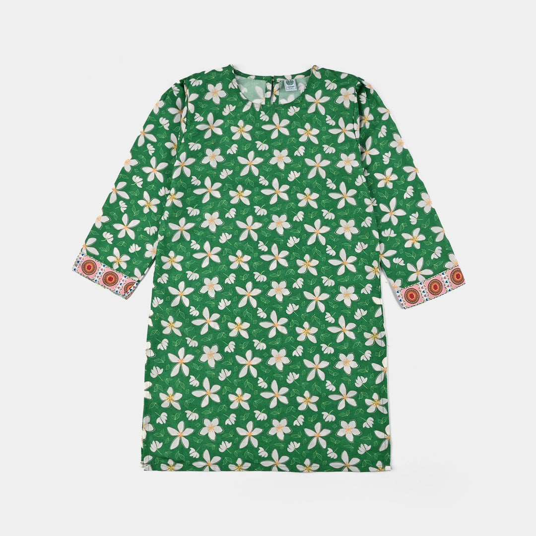 Girls Poly Net Printed 2Pcs Suit Desi Jasmine Ind-GREEN