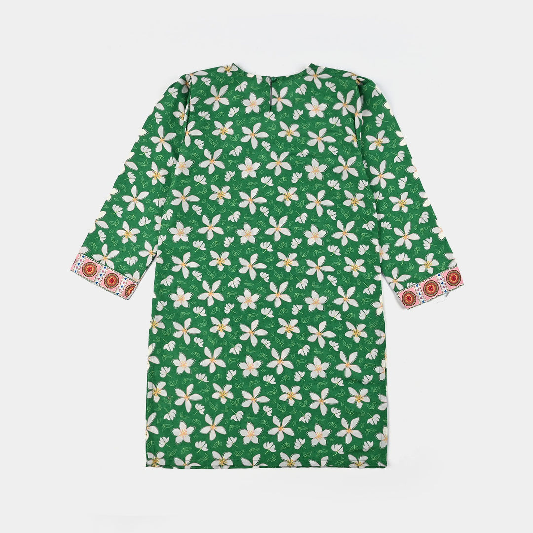 Girls Poly Net Printed 2Pcs Suit Desi Jasmine Ind-GREEN