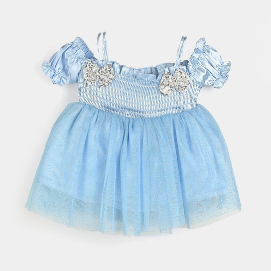 Infant Girls Poly Satin Fancy Frock Smoked-LT.Blue