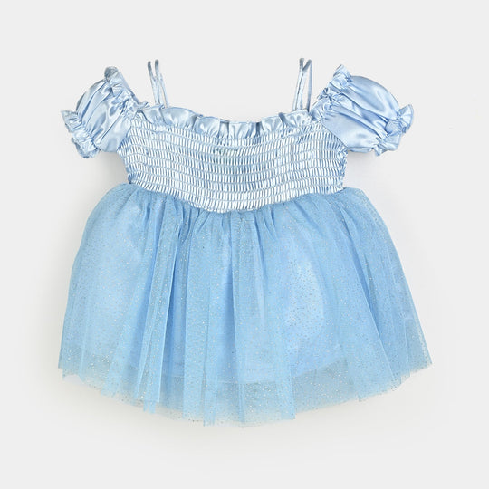 Infant Girls Poly Satin Fancy Frock Smoked-LT.Blue