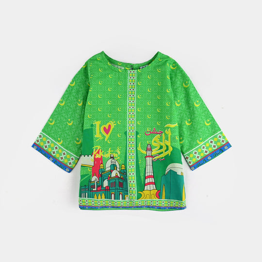 Infant Girls Cotton Printed Kurti Jashn-E-Azadi Ind-L.Green