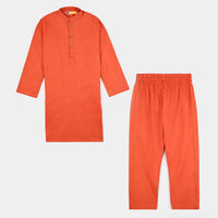Boys Cotton Poplin Kurta Pajama Suit (Tone On Tone)-Citrus