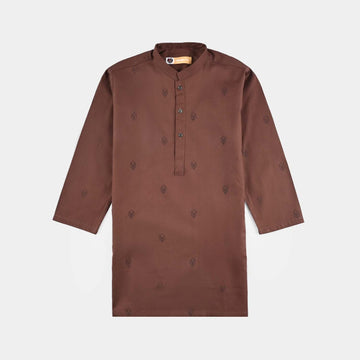 Boys Cotton Poplin Printed Kurta (Fudge Sickle)-BROWN