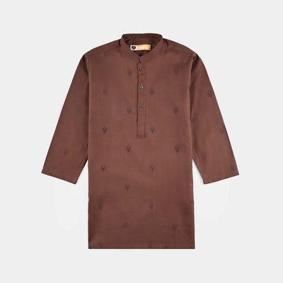 Boys Cotton Poplin Printed Kurta (Fudge Sickle)-BROWN