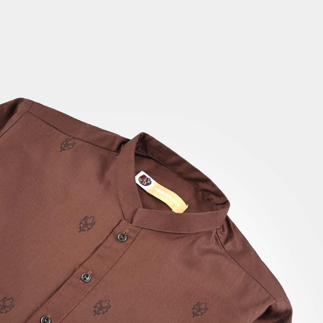 Boys Cotton Poplin Printed Kurta (Fudge Sickle)-BROWN