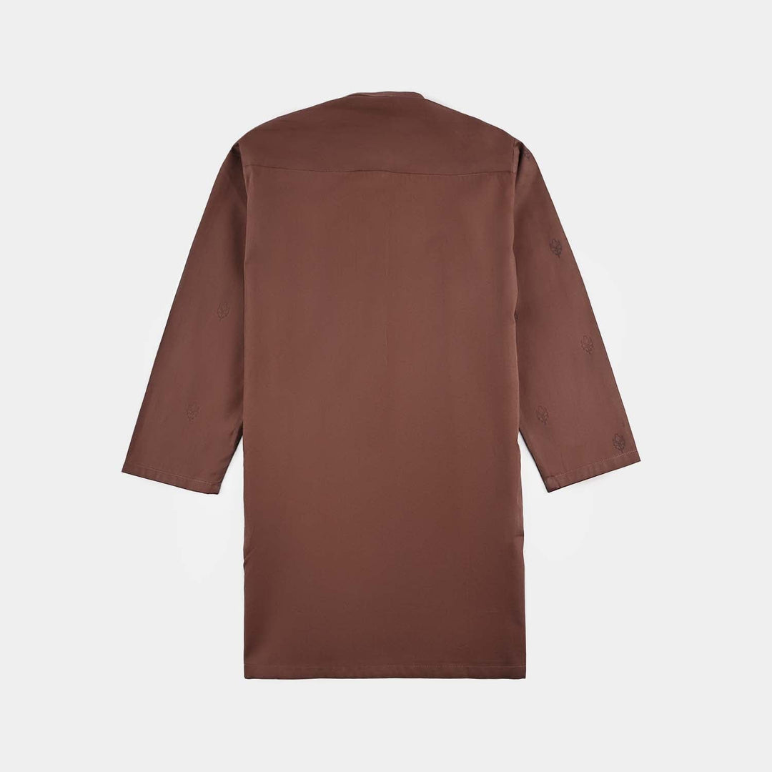 Boys Cotton Poplin Printed Kurta (Fudge Sickle)-BROWN