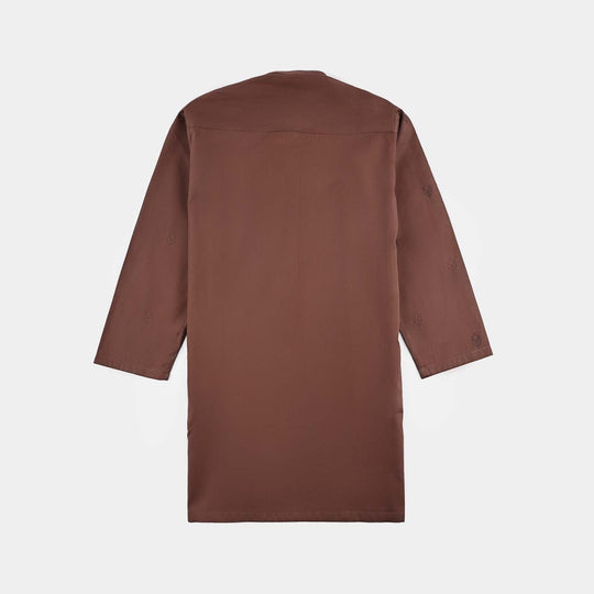 Boys Cotton Poplin Printed Kurta (Fudge Sickle)-BROWN