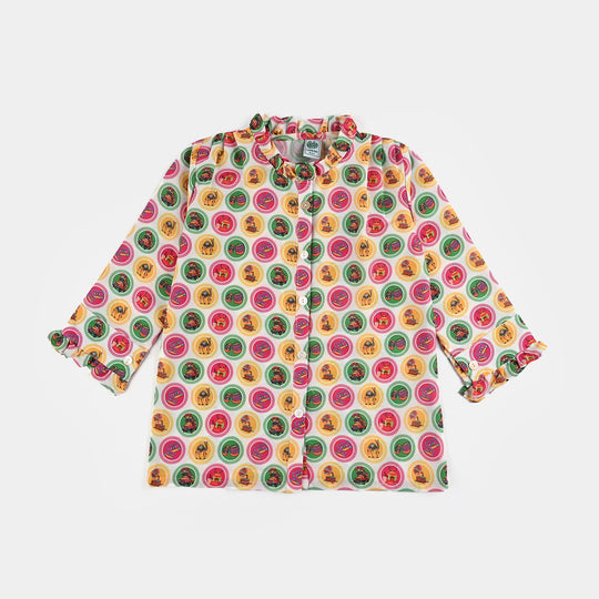 Girls Poly Net Casual Top Chai Biscuit -Multi