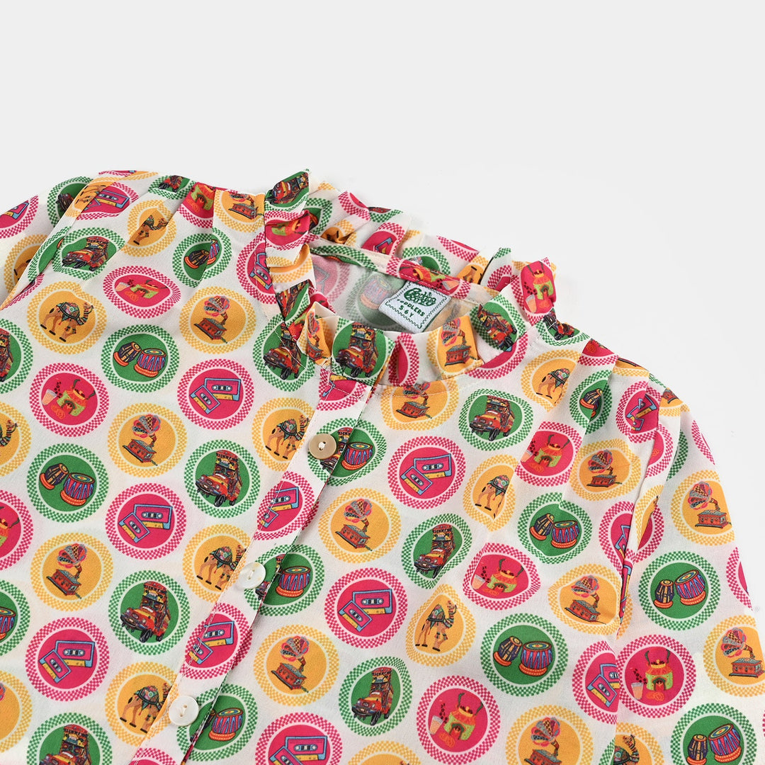 Girls Poly Net Casual Top Chai Biscuit -Multi