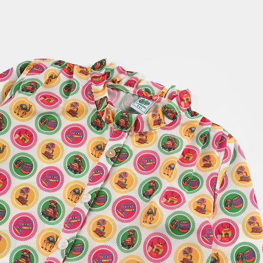 Girls Poly Net Casual Top Chai Biscuit -Multi