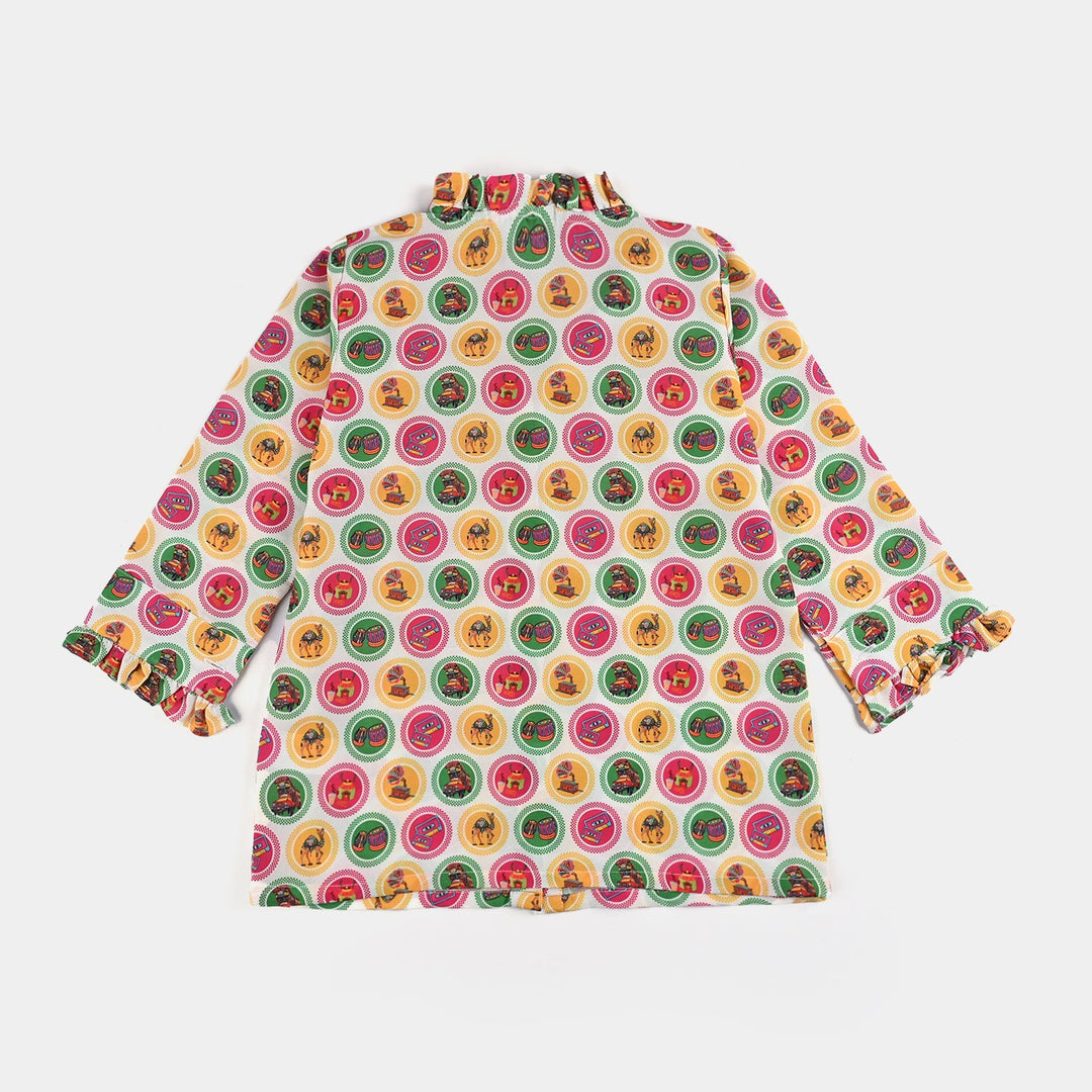Girls Poly Net Casual Top Chai Biscuit -Multi