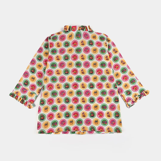 Girls Poly Net Casual Top Chai Biscuit -Multi