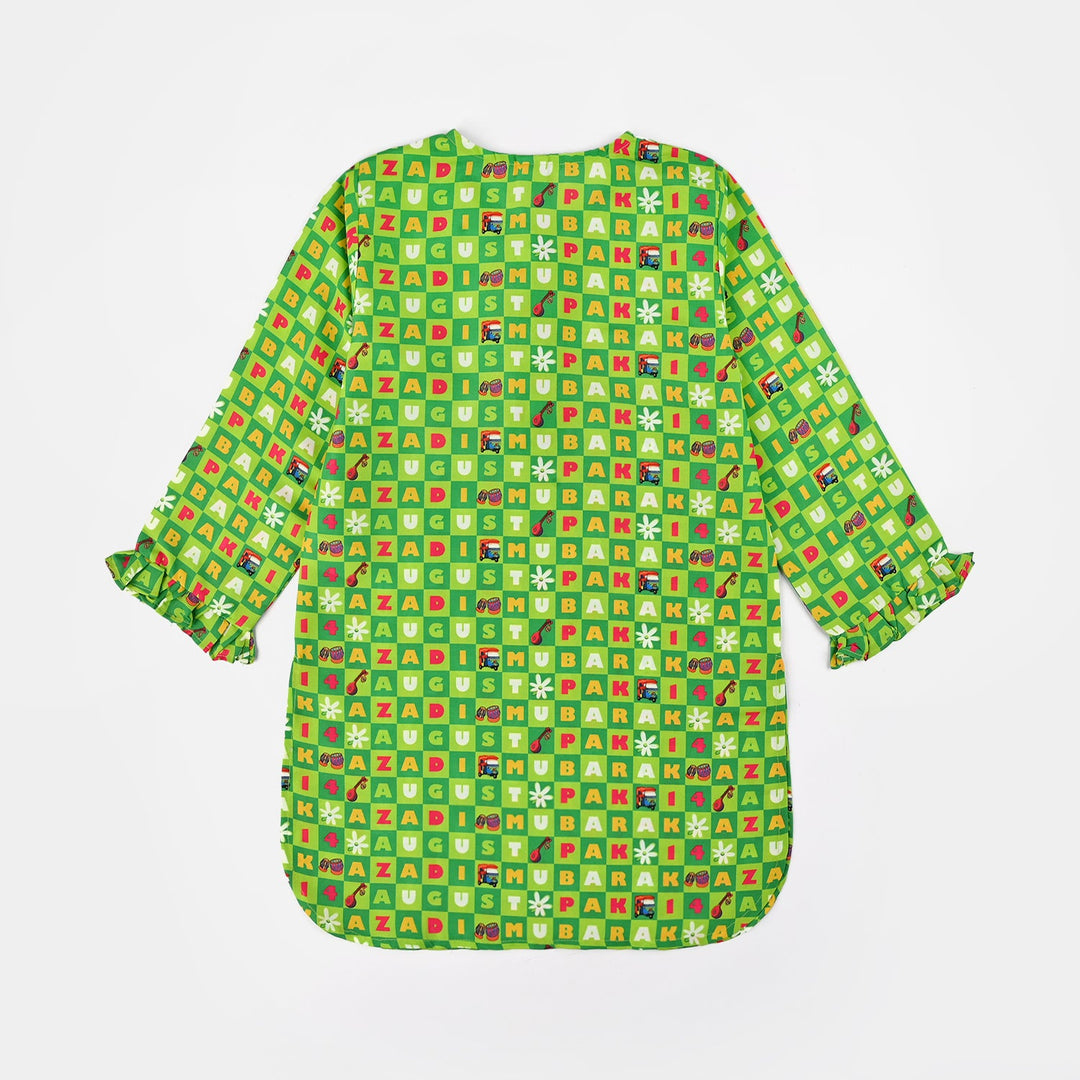 Girls Poly Net Printed 2Pcs Suit 14 August Ind-L.Green
