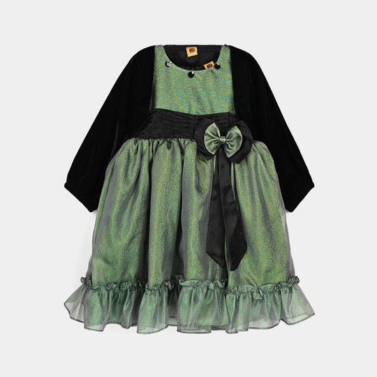 Girls Organza Fancy Frock-Shine - Green
