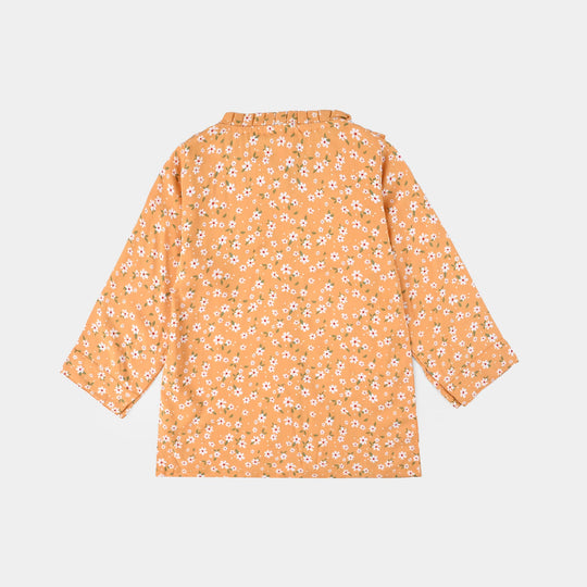 Girls Viscose Printed Top-Mustard