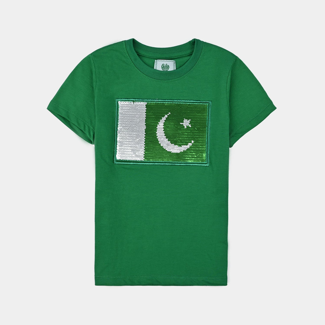 Unisex Poly Cotton Jersey T-Shirt H/S SEQUINS FLAG-Joly Green