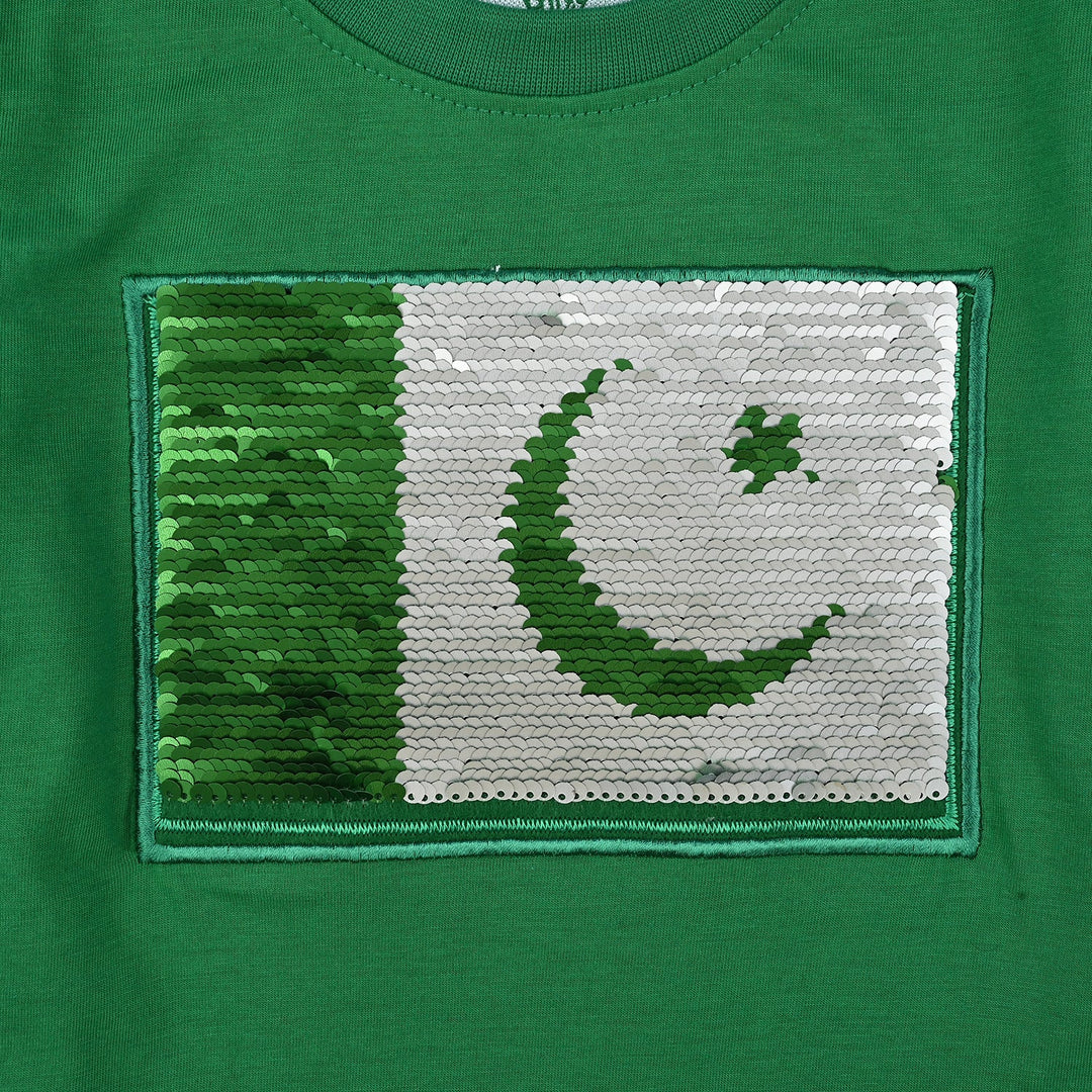 Unisex Poly Cotton Jersey T-Shirt H/S SEQUINS FLAG-Joly Green