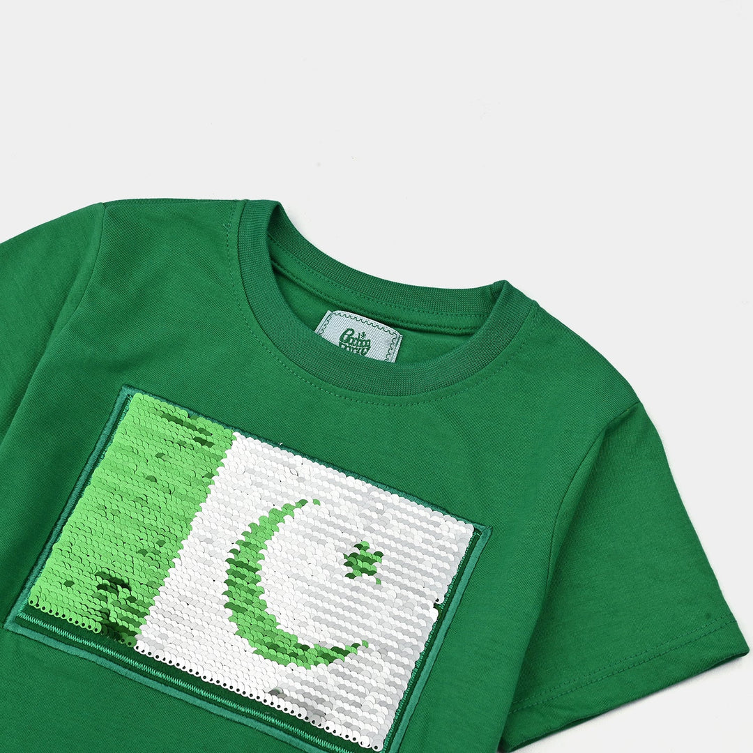 Unisex Poly Cotton Jersey T-Shirt H/S SEQUINS FLAG-Joly Green