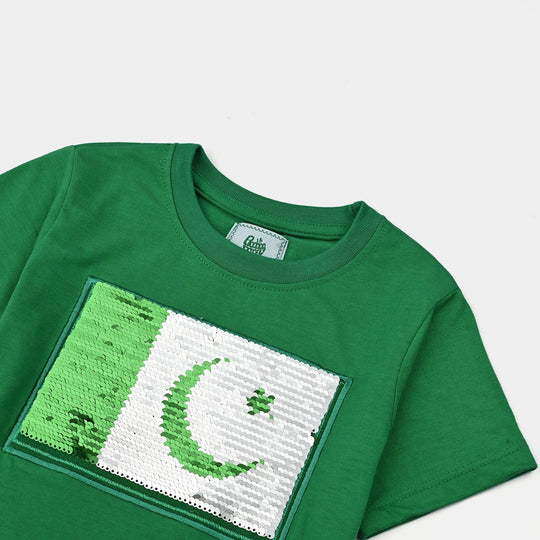 Unisex Poly Cotton Jersey T-Shirt H/S SEQUINS FLAG-Joly Green