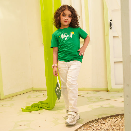 Girls Poly Cotton Jersey T-Shirt H/S SHINING STAR-Joly Green