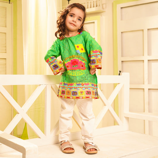 Girls Cotton Printed Kurti independence day-L.Green