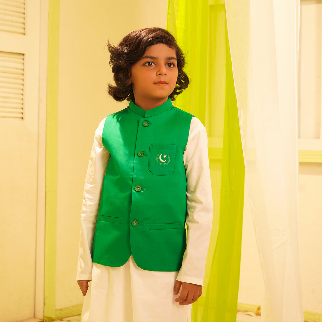 Boys 3 Cotton Poplin Piece Suit (Azadi)-WHITE