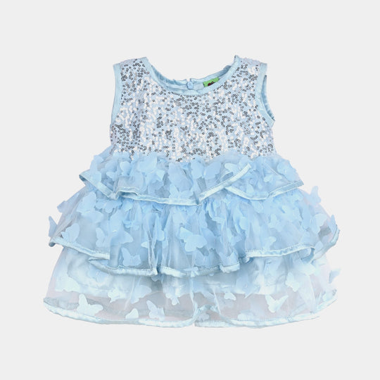 Infant Girls Sequence Fancy Frock Little Butterfly-LT.Blue