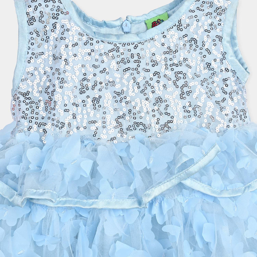 Infant Girls Sequence Fancy Frock Little Butterfly-LT.Blue