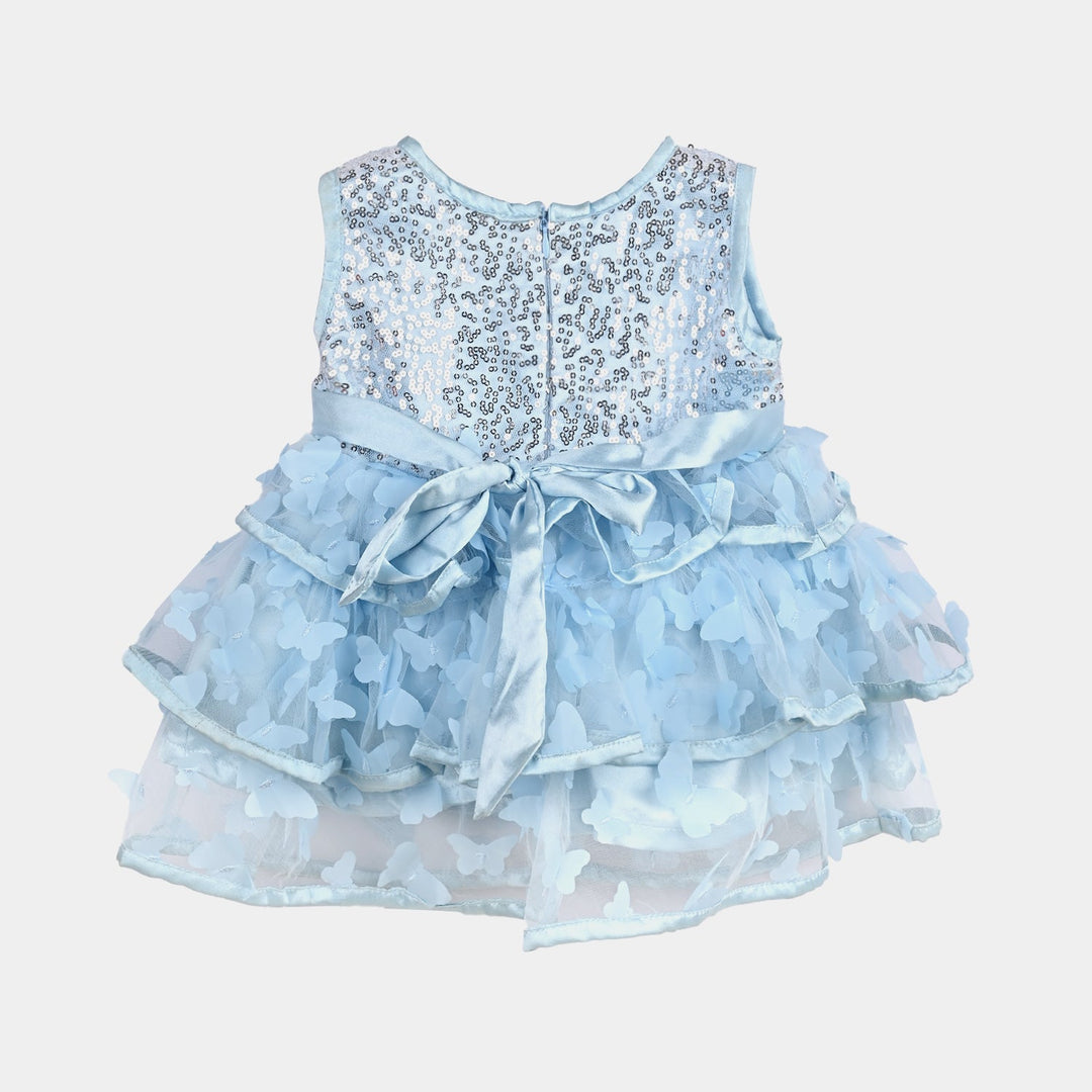 Infant Girls Sequence Fancy Frock Little Butterfly-LT.Blue