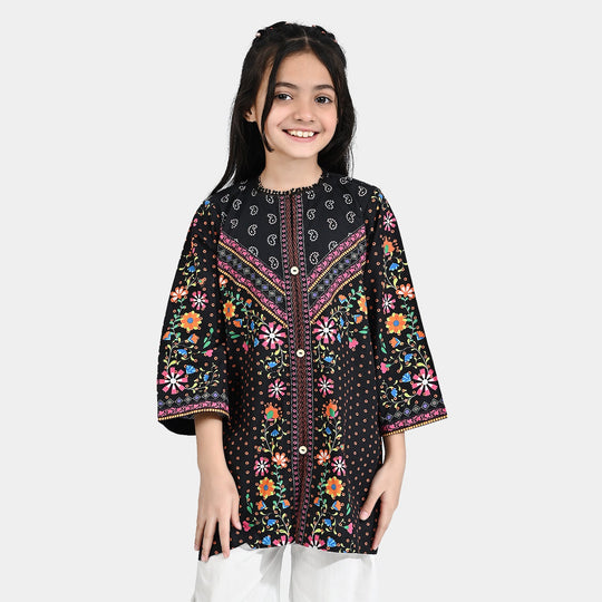 Girls Cotton Poplin Printed Kurti Rangreez-BLACK