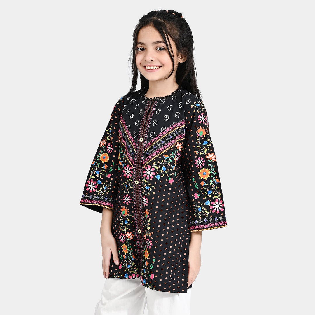 Girls Cotton Poplin Printed Kurti Rangreez-BLACK