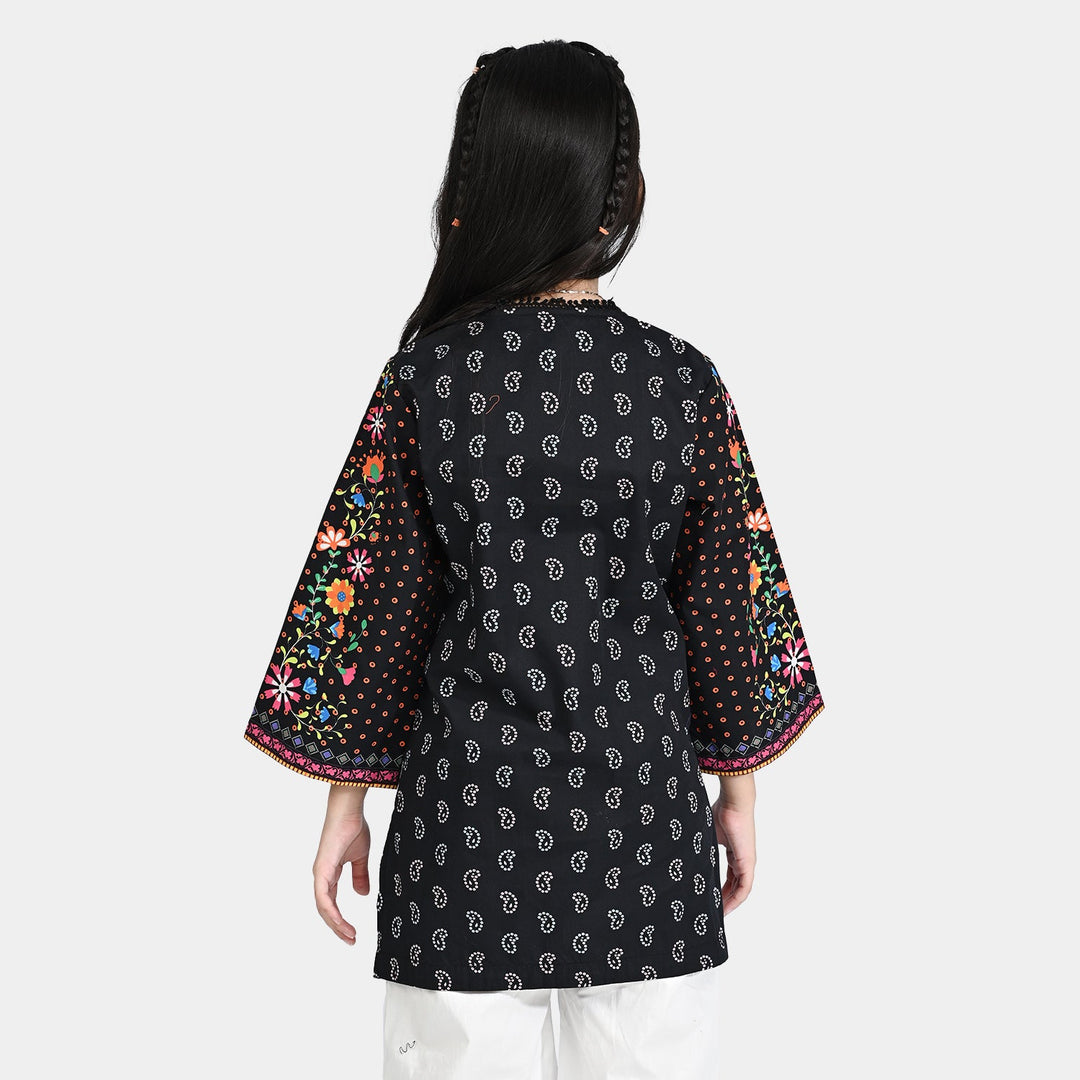 Girls Cotton Poplin Printed Kurti Rangreez-BLACK