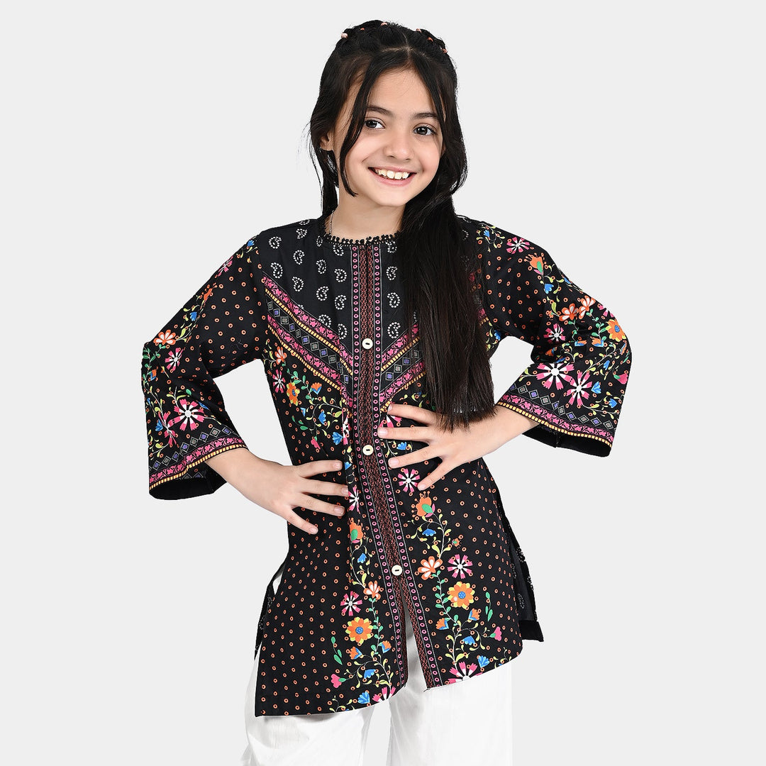 Girls Cotton Poplin Printed Kurti Rangreez-BLACK