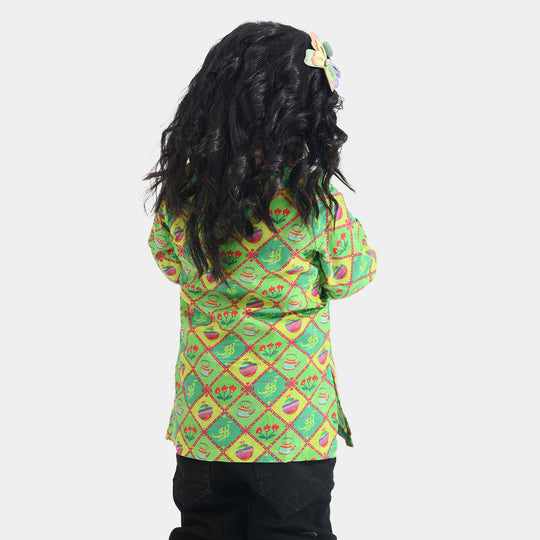 Infant Girls Cotton Printed Kurti Kettle And Flowers Ind-Multi