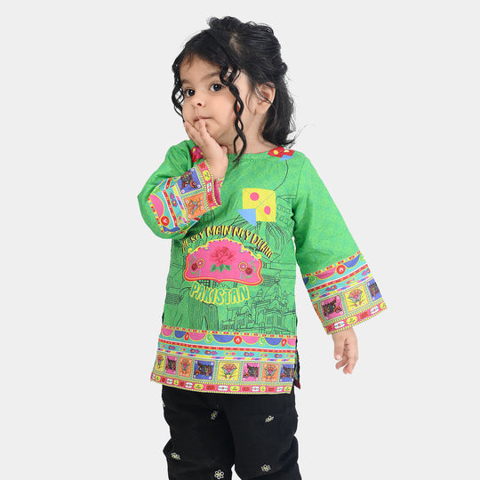 Infant Girls Cotton Printed Kurti Independence Day-L.Green